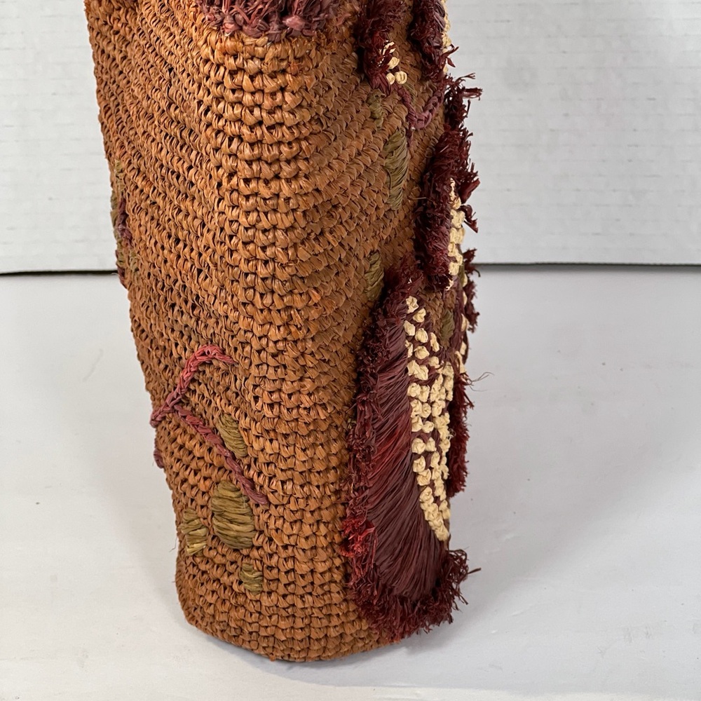 Jamin Puech Raffia Woven Tote Bag Embroidered Floral Pattern Leather Handles - Picture 3 of 15